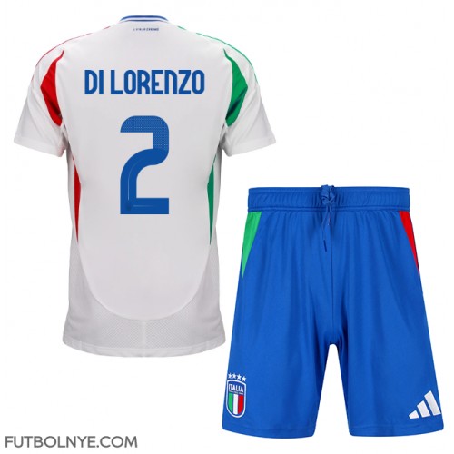 Camiseta Italia Giovanni Di Lorenzo #2 Visitante Equipación para niños Eurocopa 2024 manga corta (+ pantalones cortos)